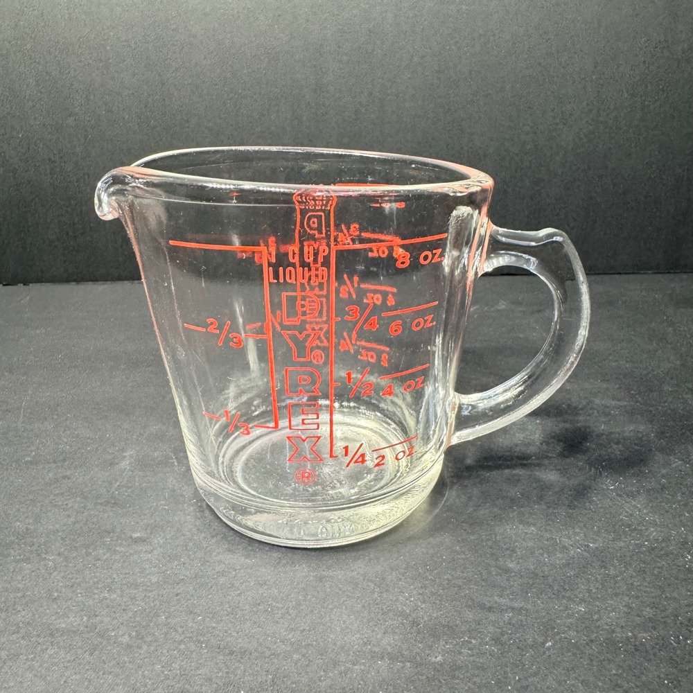 Vintage Pyrex 1 Cup Liquid Measuring Cup Red Lettering D-Handle 508 USA Glass